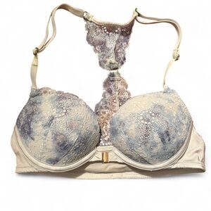 Victoria's Secret Lace Racerback Bra in Cream and Blue